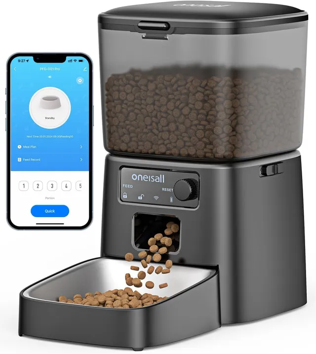 oneisall 3.5L Distributeur Croquettes Chat Automatique WiFi 2,4 GHz, Noir