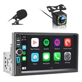 Autoradio 1 DIN Bluetooth Autoradio Car Play Voiture avec sans Fil Carplay & Android Auto, 7 Pouces HD Écran Tactile, FM, MIC, USB, AUX, Type C, Commande Vocale, Mirror Link, Caméra de recul, AirPlay
