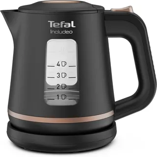 Tefal Bouilloire électrique 1 L, Ébullition rapide, Filtre anticalcaire amovible, Poignée ergonomique, 2 fenêtres niveau d’eau, Base à 360°, Includeo, Noire, KI533811