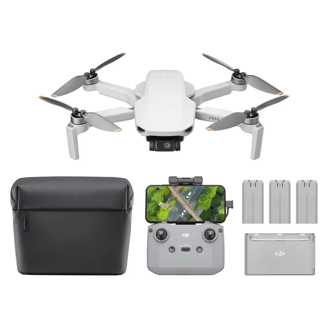 DJI Bundle Fly More Mini 4K, Drone Caméra 4K UHD, Moins de 249 g, Transmission Vidéo sur 10 km, Retour Auto, Trois Batteries, Temps de Vol max. de 93 min, C0, QuickShots