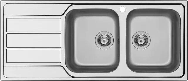 SCHOCK | Évier de cuisine Master D200 à 2 bacs avec égouttoir en acier inoxydable, joint préinstallé, 1160 x 500 mm