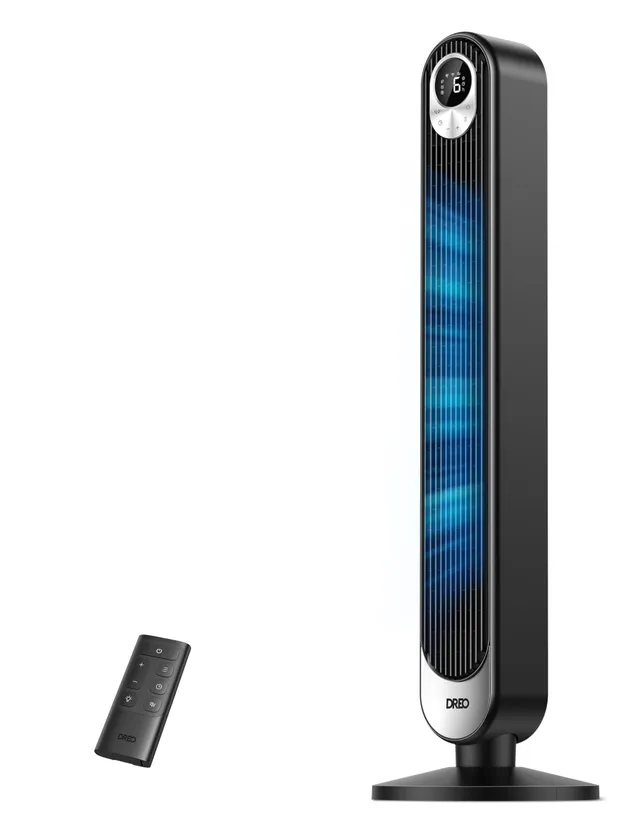 DREO Ventilateur Colonne Silencieux, Puissant Vitesse 8,53 m/s, Ventilateurs Tour de 106cm avec Télécommande, 9 Vitesses, 4 Modes, Minuterie 12H, Oscillant à 90° pour Grande Chambre