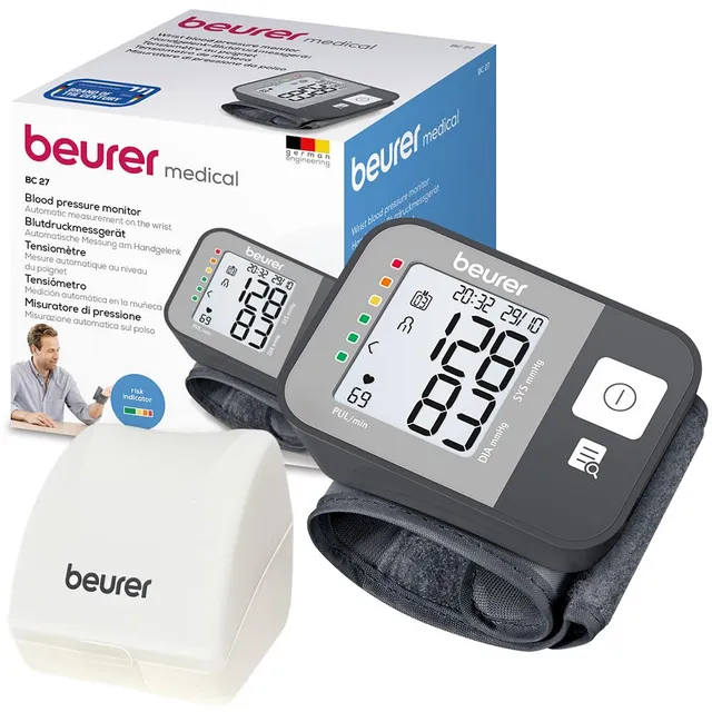Beurer BC 27 Tensiomètre de poignet avec détection d'arythmie, indicateur de risque coloré, poignet 14-19,5 cm, dispositif médical, transfert de données vers Apple Health