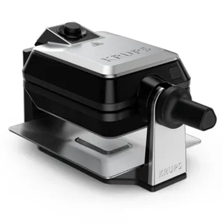 KRUPS Gaufrier Rotatif, Cuisson parfaites, Cuisson homogène, Utilisation facile, Plaques antiadhésives, Haute précision, Rangement vertical, FDD95D10, Noir / Métal