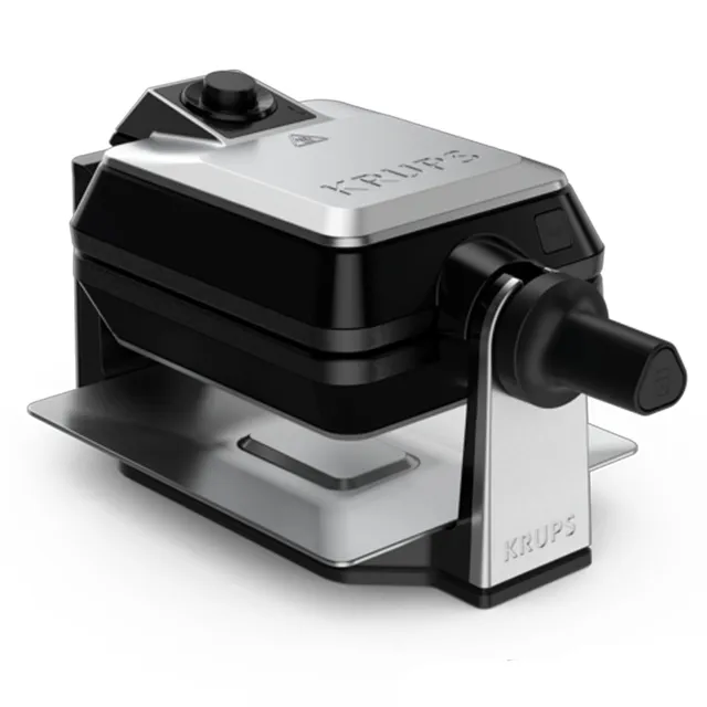 KRUPS Gaufrier Rotatif, Cuisson parfaites, Cuisson homogène, Utilisation facile, Plaques antiadhésives, Haute précision, Rangement vertical, FDD95D10, Noir / Métal