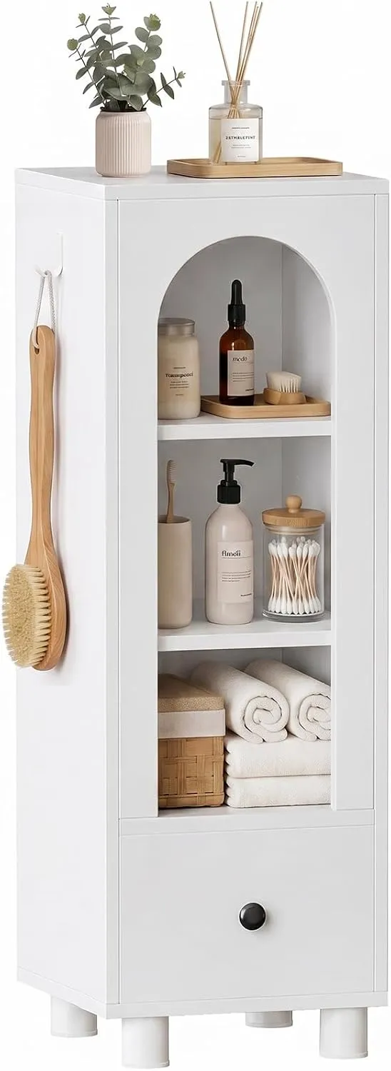 Coleshome Meuble Salle Bain Étroit, Tiroir Étagère, 83cm, Blanc