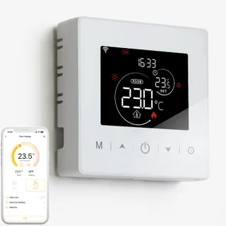 Thermostat Connecté WiFi,Thermostat Chaudière Gaz à Pile,Thermostats 2 Fils,Thermostats d'ambiance Programmable Quotidienne,Compatible avec Alexa et Google Home, Voix et Télécommande,3A,Murale