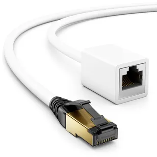deleyCON 2m CAT8.1 RJ45 Rallonge Câble patch Câble réseau 40 GBit/s 2000 MHz S/FTP Cuivre PiMF 1x RJ45 Connecteur 1x R45 Prise pour Ethernet LAN Gaming Streaming - Blanc