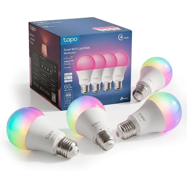 Tapo Ampoule Connectée WiFi, Ampoule LED E27 Multicolore 2500K-6500K, Dimmable 8.7 W (équivalent 60W) 806Lm, Compatible avec Alexa et Google Home, Economie d'énergie, Aucun hub requis, L530E(4-pack)
