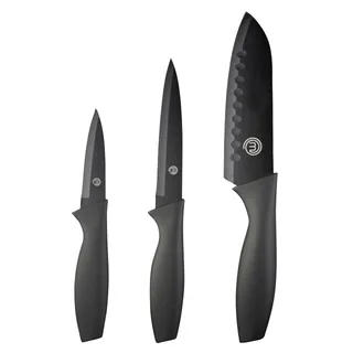 MasterChef Set Couteau Cuisine, Couteaux compris Couteau d'office, Couteau Universel et Couteau de Chef, Acier Inoxydable, Revêtement Antiadhésif, Manche Ergonomique