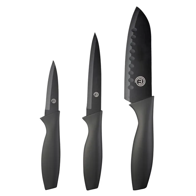 MasterChef Set Couteau Cuisine, Couteaux compris Couteau d'office, Couteau Universel et Couteau de Chef, Acier Inoxydable, Revêtement Antiadhésif, Manche Ergonomique