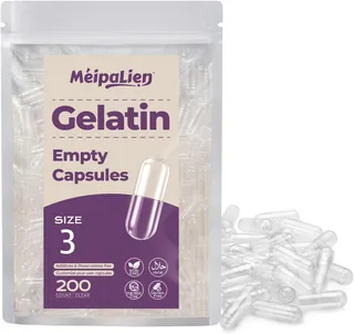 Gélules vides à remplir taille 3 – 200 unités, capsules de gélatine vides, résolution rapide, petit emballage, Halal, Non OGM, Sans gluten, compatible avec la machine de remplissage de capsules 3