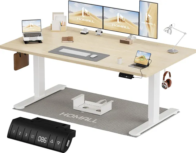 Homall Bureau Assis Debout Électrique 160×80 cm, Réglable en Hauteur, Beige