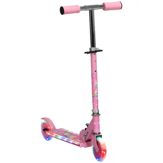 HOMCOM Trottinette pour Enfants de 3 à 7 Ans Pliable Roues Lumineuses en PU, 12 LED, Musique, Hauteur Guidon réglable sur 4 Niveaux, Frein à Friction, Rose
