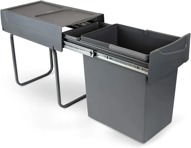 Emuca - Poubelle avec Fixation inférieure pour la Cuisine, Poubelle de Recyclage Amovible, 1x20 L, Acier et Plastique, Gris Anthracite.