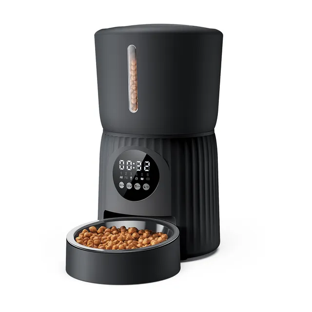 Faroro Distributeur Croquettes Chat Automatique, 4L Distributeur de Croquettes pour Chat/Chien avec 1 à 6 Repas par Jour, Contrôle des Portions, Enregistrement Vocal 10s, Alimentation Lente (Noir)