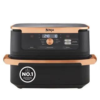 NINJA Foodi FlexDrawer Air Fryer, Dual Zone Avec Séparateur Amovible, Grand Tiroir de 10.4 L, 7-en-1, Double Zone, Pièces Antiadhésives Compatibles Au Lave-Vaisselle, Noir & Cuivre, AF500EUCP