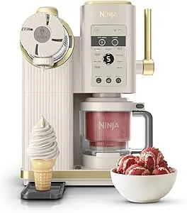 NINJA CREAMi Sorbetière Scoop and Swirl avec 2 pots, 13 modes pour réaliser crèmes glacées, glaces à l’italienne, gelatos, sorbets, milkshakes et plus, option Extra, Stone/Or NC701EUSTGD
