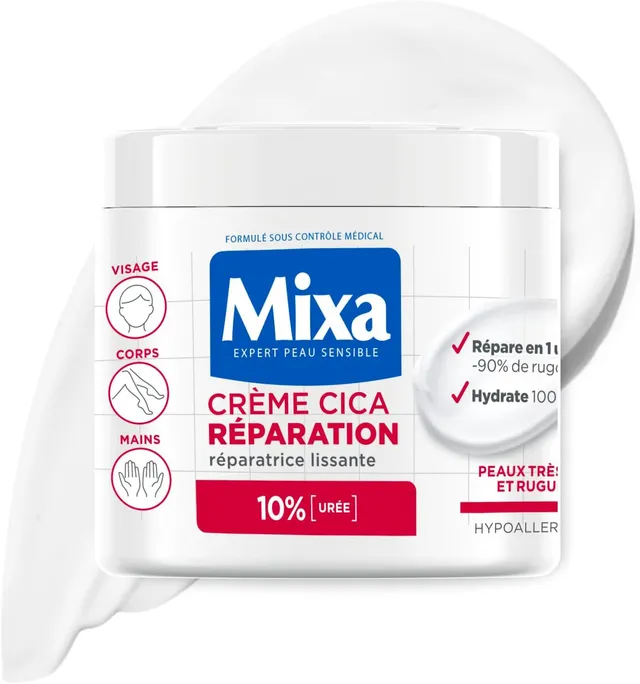Mixa Crème Cica Réparation Peaux Très Sèches Rugueuses Visage Corps 400ml