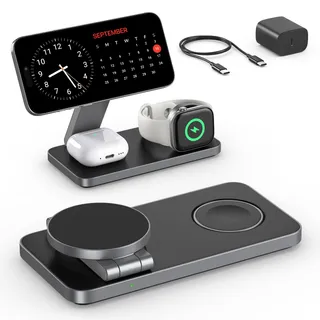 EXW Station de Charge for iPhone 18 pro/18 Pro Max 17 16 15 14 13 12 Pro/Max/Plus, Apple Watch 2-11, Airpods 2/3/4/Pro,Station de Charge,Chargeur sans Fil Rapide (Tout Noir)