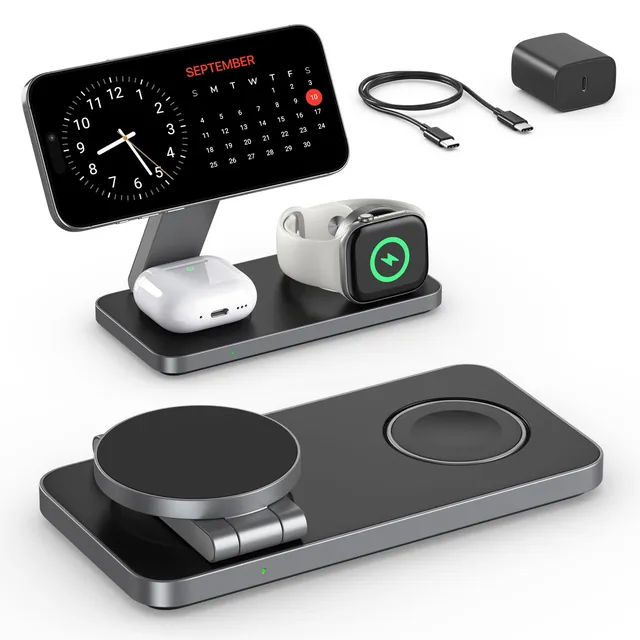 EXW Station de Charge for iPhone 18 pro/18 Pro Max 17 16 15 14 13 12 Pro/Max/Plus, Apple Watch 2-11, Airpods 2/3/4/Pro,Station de Charge,Chargeur sans Fil Rapide (Tout Noir)