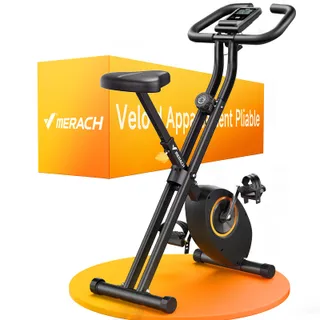 MERACH Vélo d’Appartement Pliable, Velo d Appartement avec Écran LCD, Vélo de Fitness Magnétique à Domicile avec Coussin Confortable, Gain de Place, Pour l’Entraînement Cardio, Capacité Max 136KG