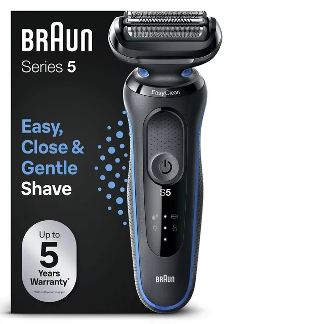 Braun Rasoir Electrique Homme Series 5 51-B1000s, Bleu, Etanche, A Grille Et Sans Fil, 3 Lames Flexibles Pour Bien Raser La Barbe Et Le Visage, Coffret De Rasage Avec Chargeur Intelligent