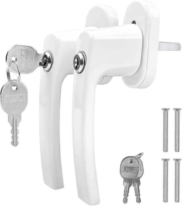 Avesteir 2 PCS poignée de fenetre à clé en Aluminium, poignee de fenêtre verrouillable pour Sécurité Enfant, Poignée de Porte avec Vis, pour Toutes Les fenêtres et Portes de Balcon (Blanc)