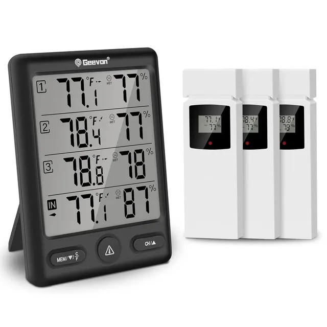 Geevon Thermomètre intérieur extérieur sans fil avec 3 capteurs à distance