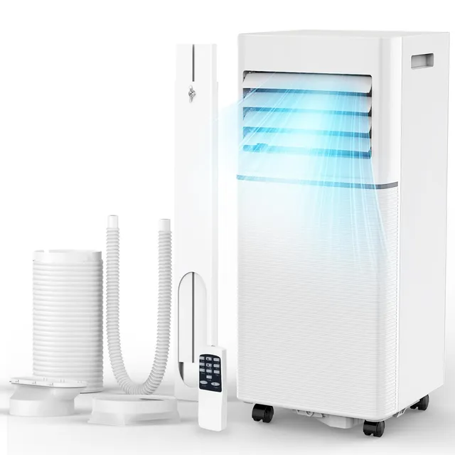 Electactic Climatiseur mobile 10000 BTU silencieux pour chambre à coucher, bureau et petites pièces, refroidissement 3 en 1, déshumidificateur et ventilateur, évaporation automatique, 2 vitesses