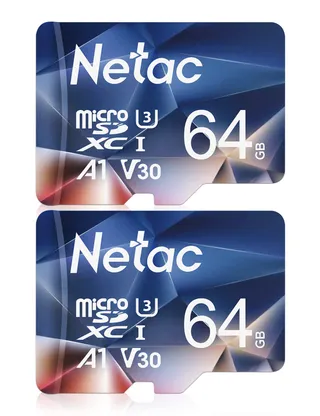 Netac 2 Paquets 64Go Carte Mémoire Micro SDHC A1, U3, UHS-I，C10, V30 Vitesse Jusqu'à 100/30 Mo/Sec (R/W) pour Smartphone, Appareil Photo, Switch, Gopro, Tablette，Drones