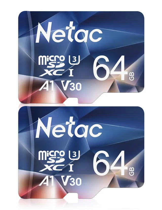 Netac 2 Paquets 64Go Carte Mémoire Micro SDHC A1, U3, UHS-I，C10, V30 Vitesse Jusqu'à 100/30 Mo/Sec (R/W) pour Smartphone, Appareil Photo, Switch, Gopro, Tablette，Drones