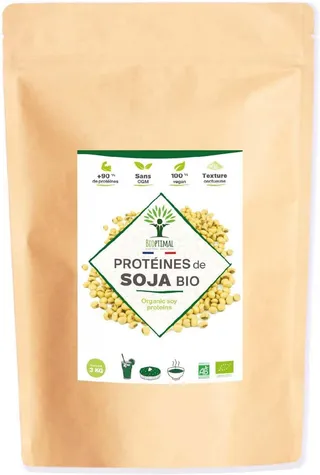Protéine de Soja Bio - Bioptimal - 92% Protéines 17% BCAA - Haute Digestibilité - Energie Musculation - Poudre de Fève de Soja Biologique - 100% Pur - Conditionné en France - Certifié Ecocert - 3 kg