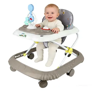 Trotteur 4 en 1,Trotteur Pliable pour bébé avec plateau de jeux interactif avec sons,Base anti-basculement,Déambulateur roues en silicone et 4 positions de hauteur,De 6 à 18 mois (Kaki-67*72*92cm)