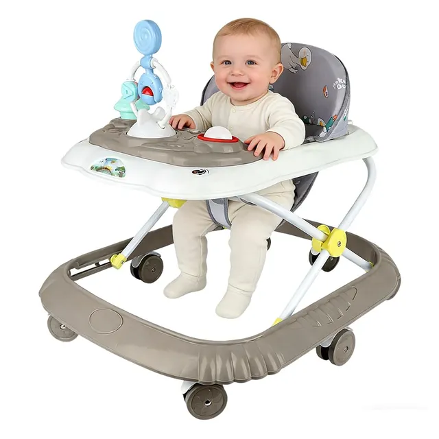 Trotteur 4 en 1,Trotteur Pliable pour bébé avec plateau de jeux interactif avec sons,Base anti-basculement,Déambulateur roues en silicone et 4 positions de hauteur,De 6 à 18 mois (Kaki-67*72*92cm)