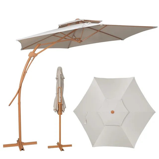 YOURLITE Parasol Déporté 3x3M,Parasol de Jardin Exterieur Beige