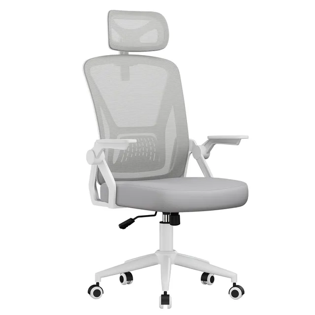 naspaluro Chaise de Bureau Ergonomique, avec accoudoirs réversibles à 90°, siège en Maille Respirante, Fonction Rotation et basculement à 360°, Convient au Bureau et à la Maison, Gris.