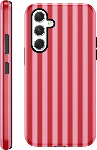 Coalbooliy Coques pour Samsung Galaxy A55 5G 6,5'' Striped Motif, 2 in 1 Étui Aesthetic été Summer Filles Femmes Rouge Print Design Case Silicone Housse Antichoc Bumper Protection Cover, 01