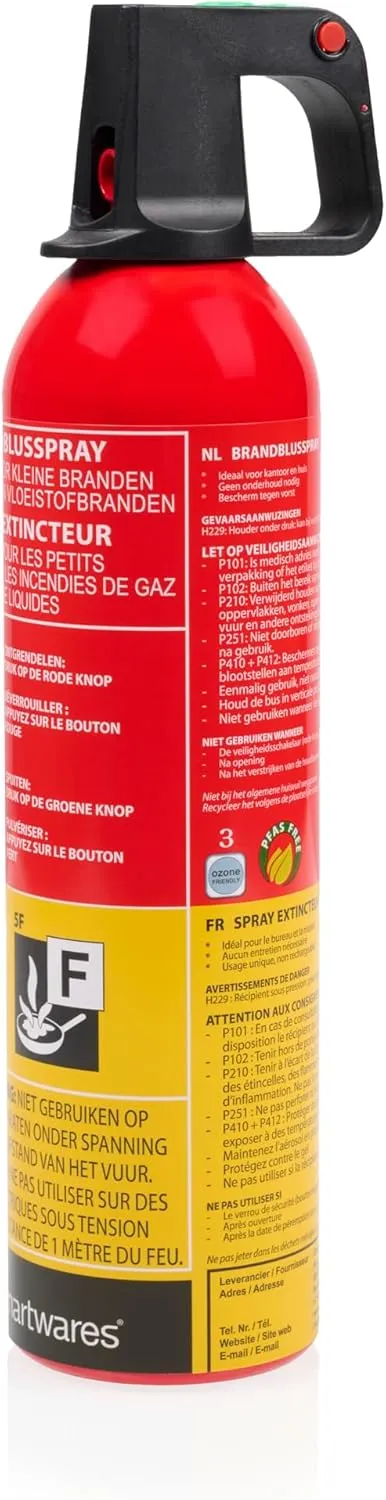 Smartwares Extincteur Spray - 750 ML - pour Feux A & F - Adapté pour Une Utilisation au Bureau, à Domicile ou en Cuisine - Utilisation Facile - FEX-15371