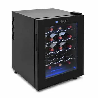 Cave à Vin 20 Bouteilles, Réfrigérateur à Vin 48 L avec Température Réglable 12-18 °C, Cave à Vin Autoportante avec Panneau Tactile LED, Porte en Verre Trempé et Lumière LED Bleue