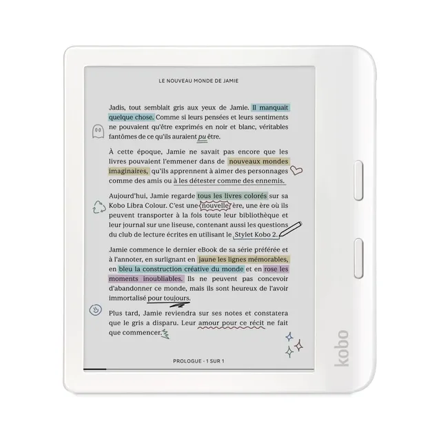 Kobo Libra Colour White | Liseuse eBook Couleur | Écran Couleur E Ink Kaleido™ 3 sans Reflets de 7" | Option Mode Sombre | Étanche | Livres Audio | 32 Go de Stockage | Blanc