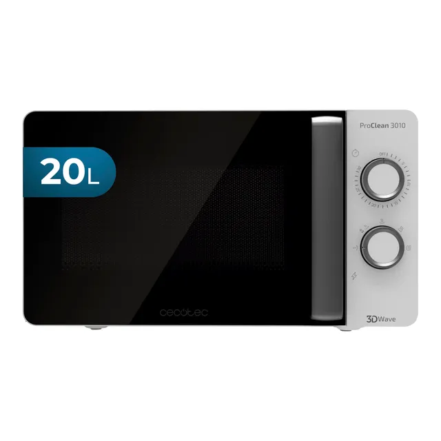 Cecotec Micro-ondes ProClean 3010. Capacité de 20 L, Revêtement Ready2Clean, 700 W de Puissance, 6 Niveaux de Fonctionnement, Minuterie 30 minutes, Mode Décongeler, Finition en Blanc.