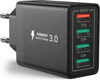 Prise USB, Aioneus Chargeur USB Multiple 4-Port 40W Chargeur Rapide iPhone QC3.0 Blochargeur Telephone pour iPhone 16 15 14 13 12 11 XR, Samsung Galaxy, Embout Adaptateur Multiprise Secteur Multiusb