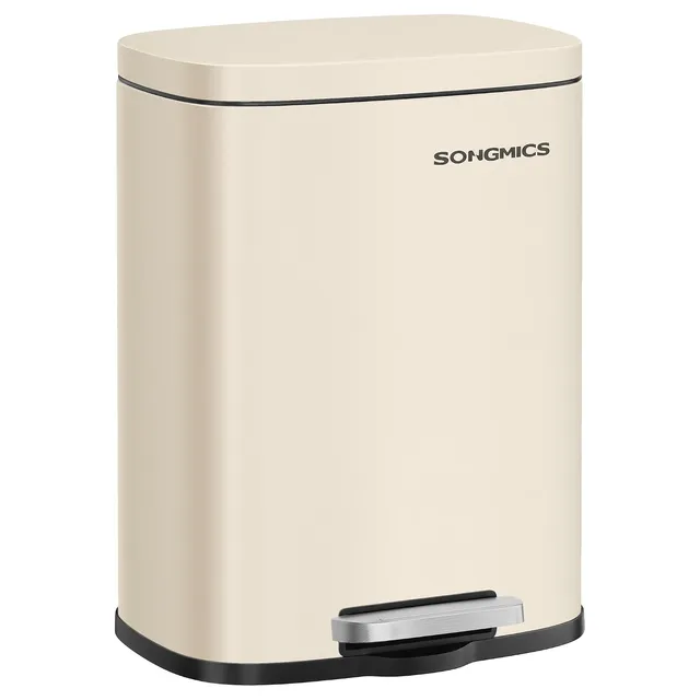 SONGMICS Poubelle de Salle de Bain 12 L, avec Seau Intérieur, Fermeture en Douceur, 38,4 x 28,6 x 25,2 cm, pour Toilettes, Beige LTB112LZ02