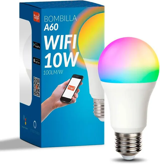 M Ledme - Ampoule LED intelligente WiFi A60 10W (Eq. 90 W) culot E27, pas besoin de Hub, RGB+CCT, Dimmable en intensité, Lumière blanche et colorée, compatible avec Alexa et Google Home, LM7141