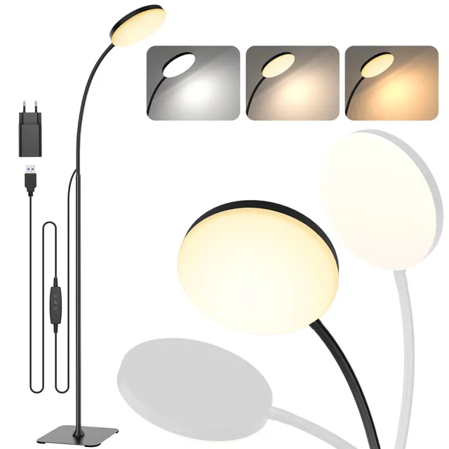 Mojimdo Lampadaire, [3 couleurs & 10 luminosités] Liseuse LED fine sur pied, Lampadaire flexible réglable par variateur pour chambre d'enfant, bureau, salon, coin lampe de chevet