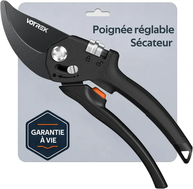 Bypass Garden Pruner with Adjustable Handle for Fragile Hands (Black)