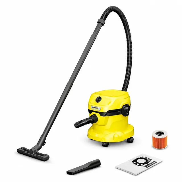 KÄRCHER 1.628-009.0 Aspirateur Eau et Poussières WD 2 Plus V-12/4/18/C, avec Filtre Cartouche, Sachet Filtre Ouate, 1000 W, Cuve PVC : 12 l, Tube d'Aspiration : 1,8 m, Suceur Sol/Fentes, Jaune