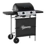 Outsunny Barbecue Gaz 2 Brûleurs en Acier Inoxydable 2,8 kW 2 Roues Noir
