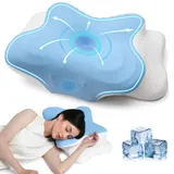 AmzHandler Oreiller Ergonomique Cervical,Oreiller Mémoire Forme pour Soutien de la Nuquer,Coussin Orthopédique Soulagement des Douleurs,Respirant,Idéal pour Dormir sur Le Côté, Dos et Ventr, Bleu